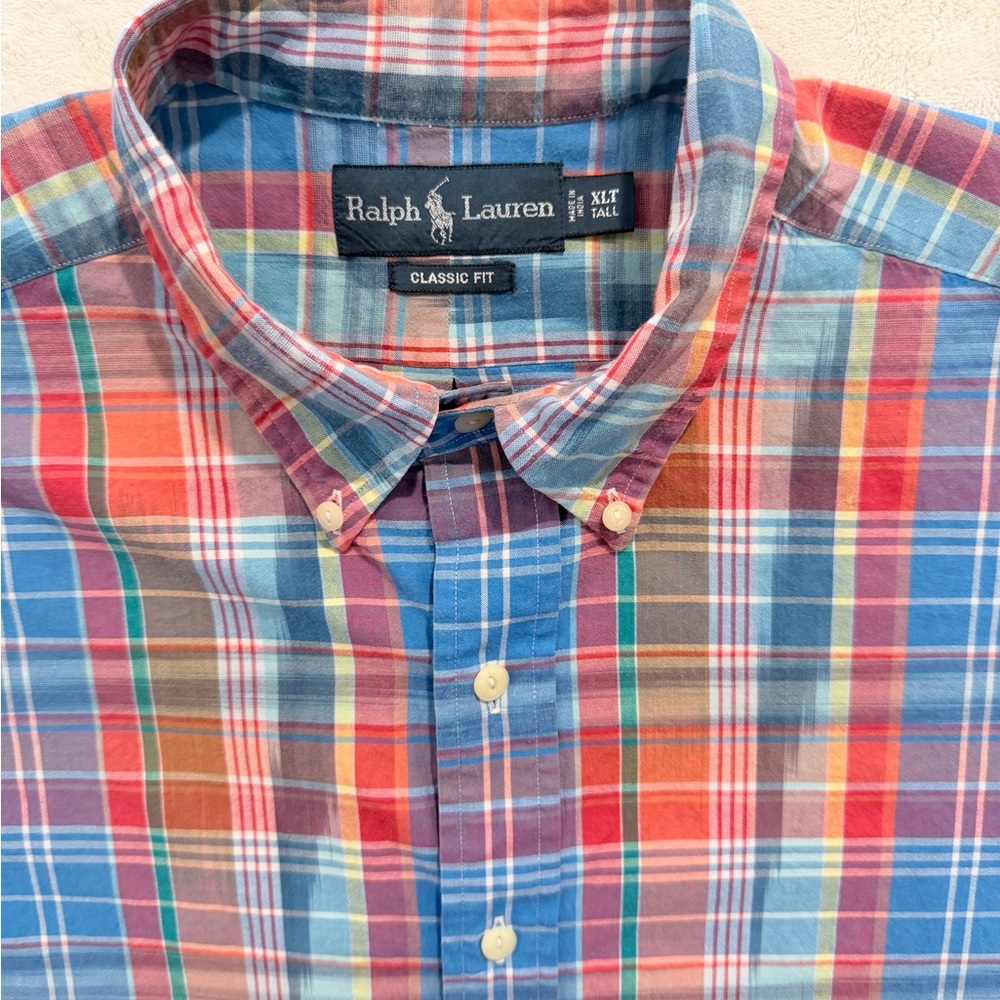 Ralph Lauren Classic Fit Plaid Short Sleeve Button Down Shirt XXL Tall Cotton - Picture 2 of 8